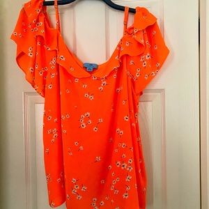 CeCe xxl top - beautiful bright coral color - perfect cond. on or off shoulder